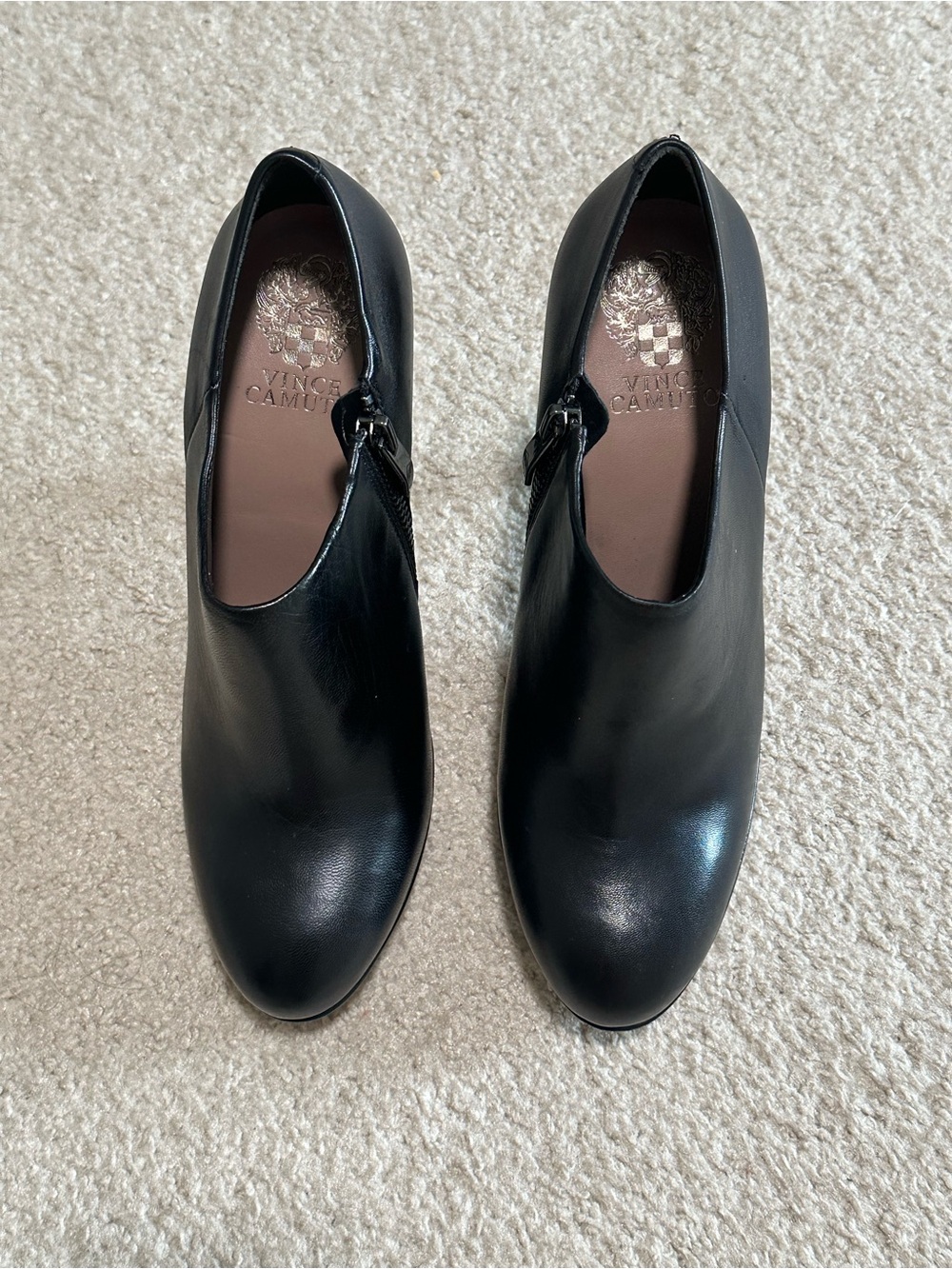 Vince Camuto Black Leather Ankle Booties with Side Zip